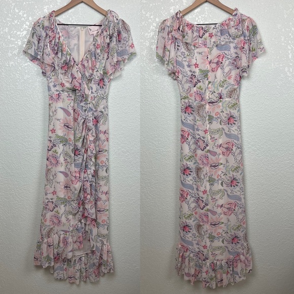 cinq a‎ sept Sheilla floral midi dress shirt sleeves ruffles summer NWT - Picture 3 of 6